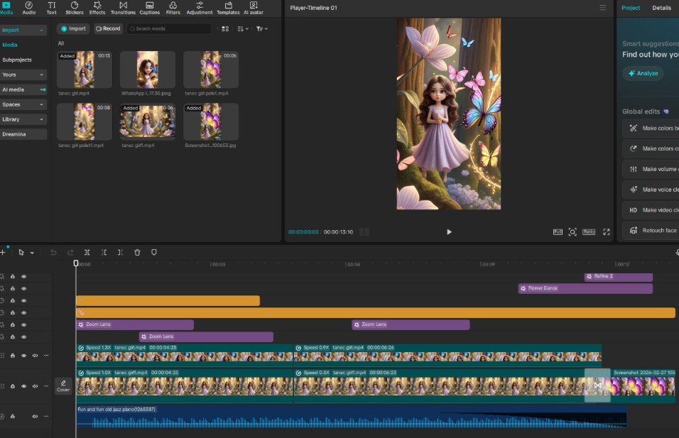 CapCut timeline with multiple tracks