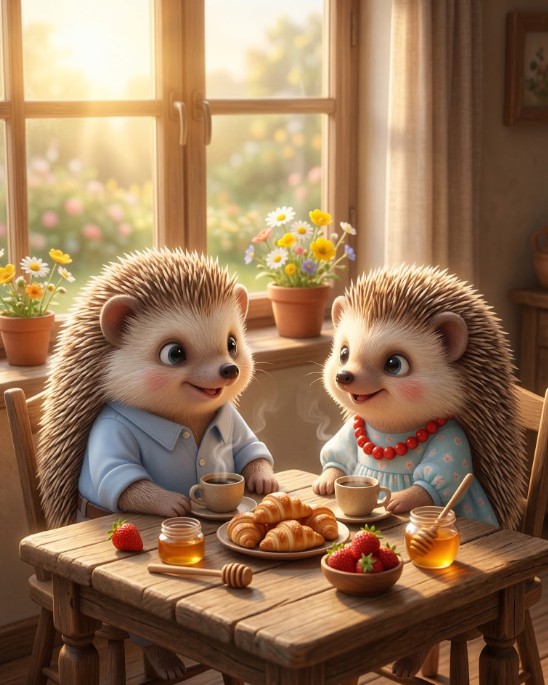 Two hedgehogs enjoying breakfast together