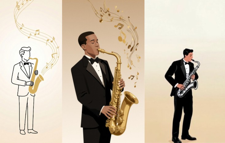 Animated saxophonist illustration